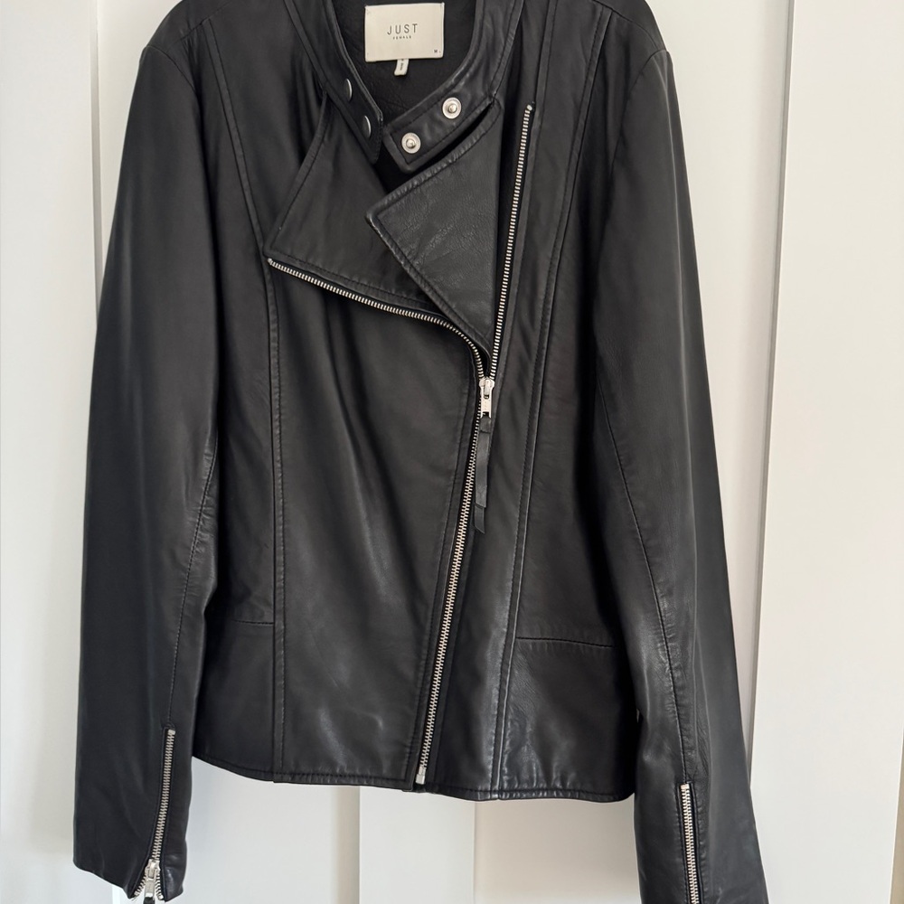 Just Female black leather moto jacket